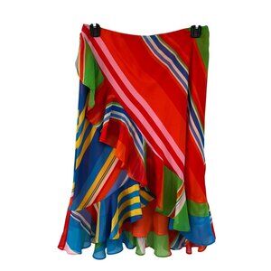 Lauren Ralph Lauren Womens M Multicolor Stripe Ruffle Skirt NEW MSRP $115